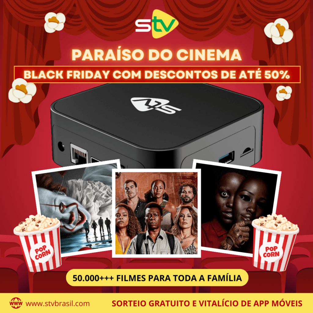 Descubra o enorme acervo de filmes gratuitos no receptor de canais STV durante a temporada de descontos da Black Friday