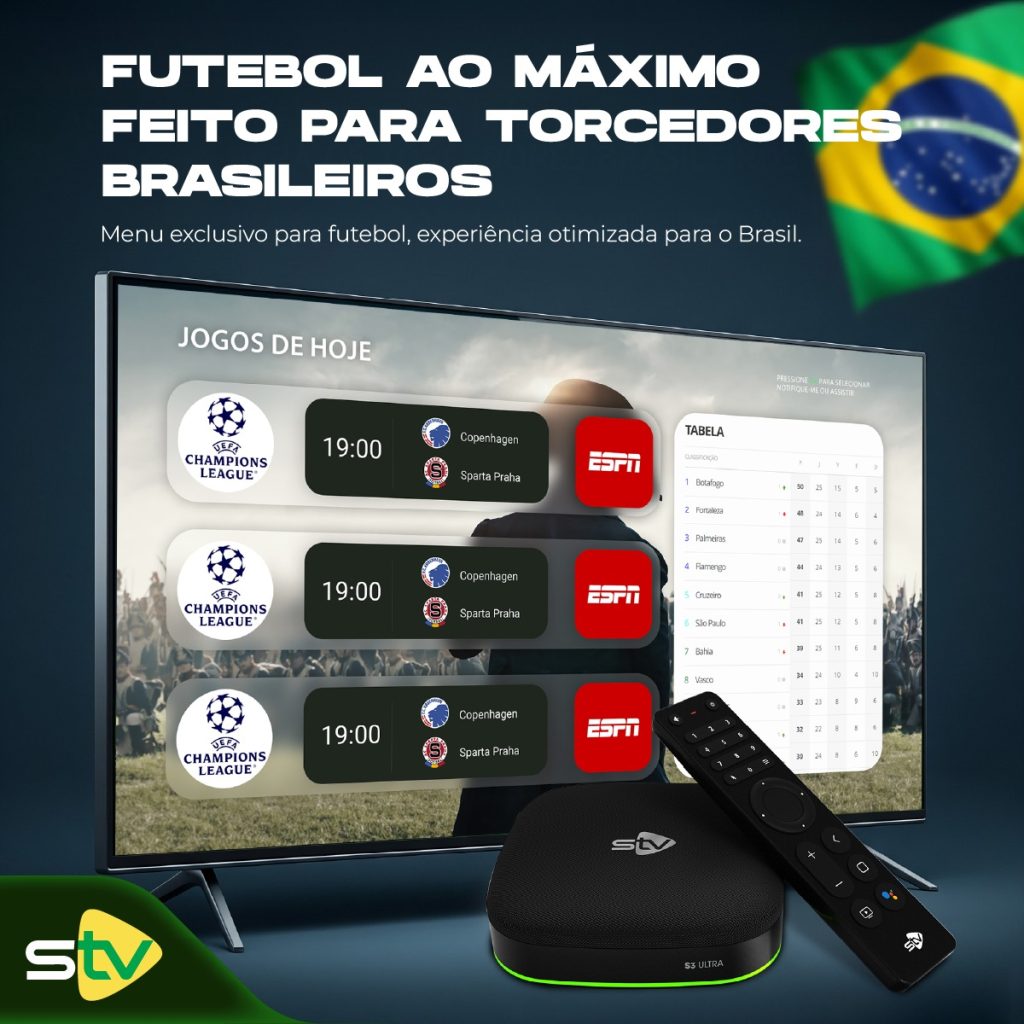 Experimente o Menu de Futebol Exclusivo para Torcedores Brasileiros no STV TVBox – Viva Cada Partida Intensamente